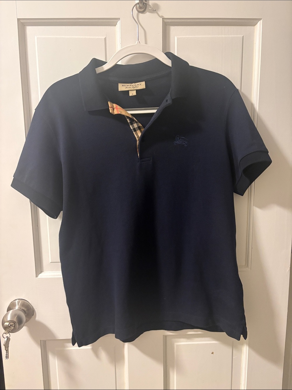 Burberry Navy Polo with Classic Check Placket